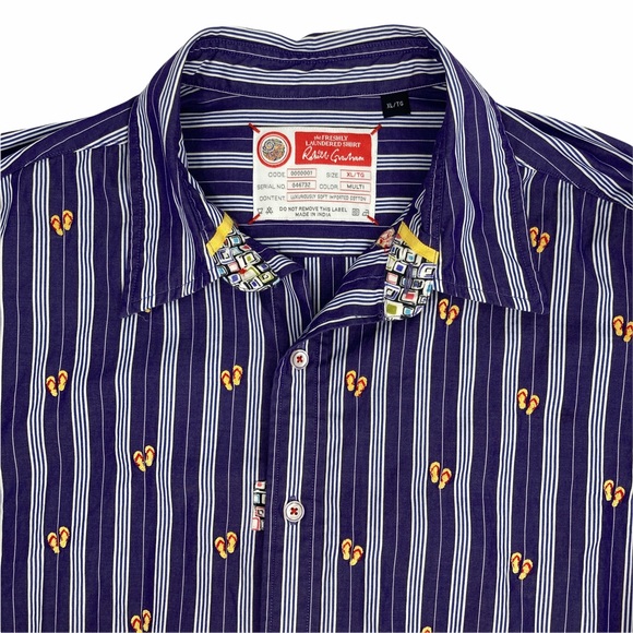 Robert Graham Freshly Laundered Shirt Embroidered Flip Flops Button Up Men’s XL - Picture 3 of 16